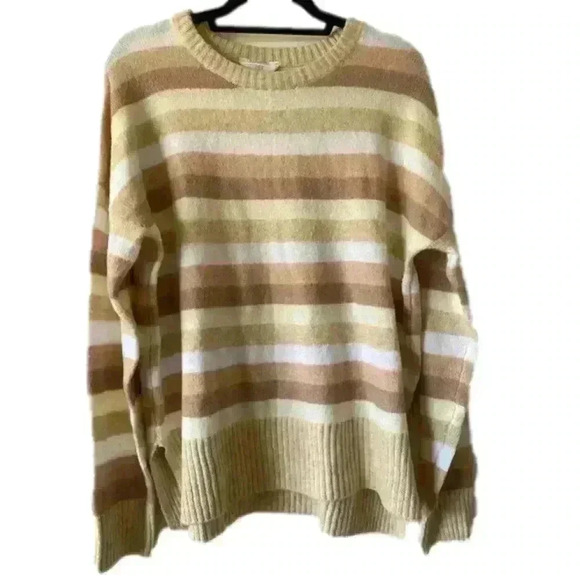 New - time & tru striped pullover soft sweater, women's size L, beige - Picture 1 of 1